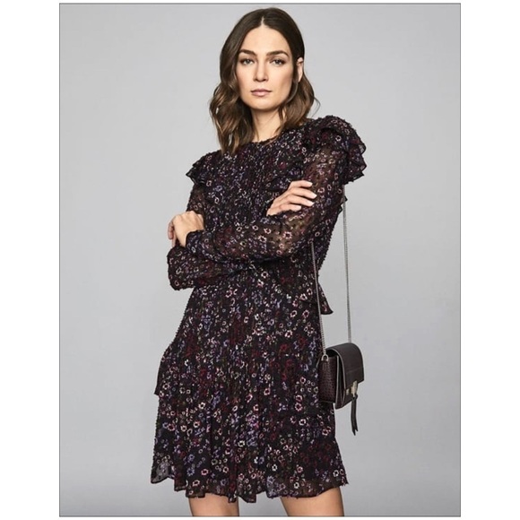 Nwt Reiss Carey India Ruffle Pintuck Floral Dress - Picture 1 of 8